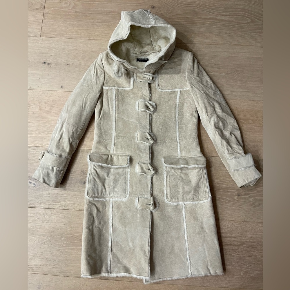 Topshop off white hooded suede coat size: US 6 / UK 10 / EUR 38